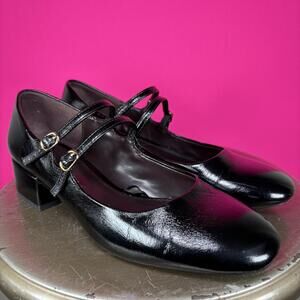 Zara Black Double Strap Block Heel Mary Jane Pump EU 36